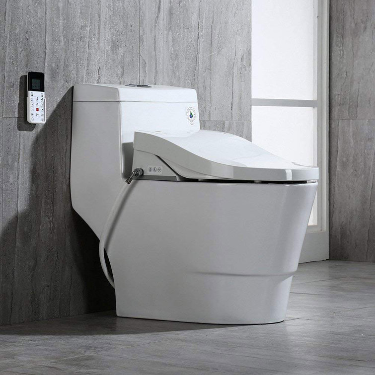 White Porcelain Elongated One-Piece Dual Flush Toilet with Smart Bidet