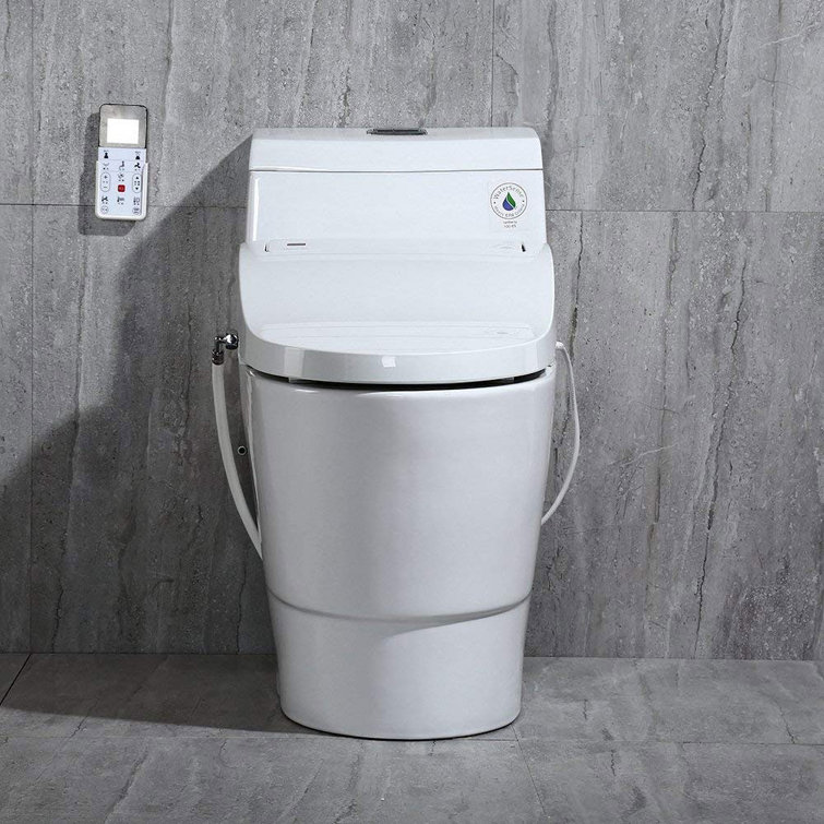 White Porcelain Elongated One-Piece Dual Flush Toilet with Smart Bidet