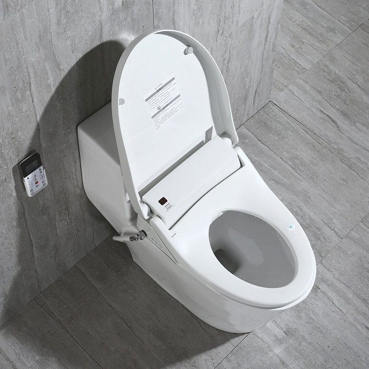 White Porcelain Elongated One-Piece Dual Flush Toilet with Smart Bidet