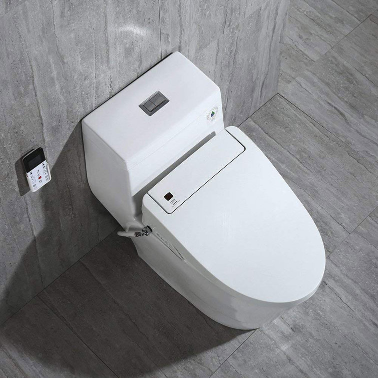 White Porcelain Elongated One-Piece Dual Flush Toilet with Smart Bidet