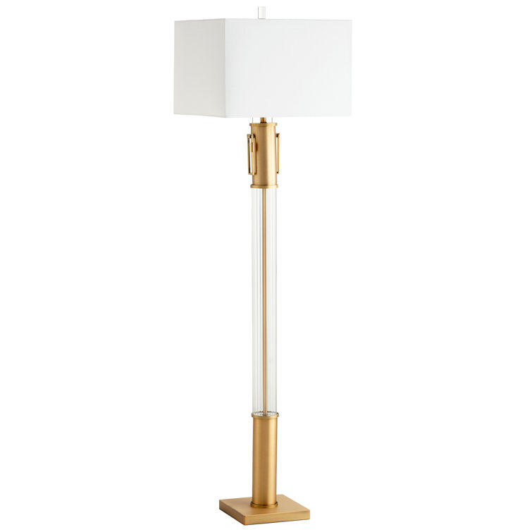 Aged Brass and Linen Shade Floor Lamp