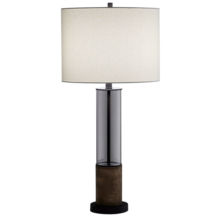 Colossus Gunmetal Table Lamp with White Linen Shade