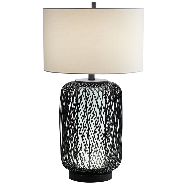 Nexus Pewter 2-Light Table Lamp with Linen Shade and Bamboo Frame
