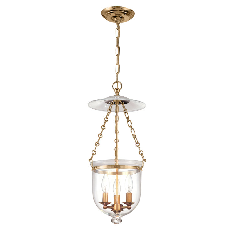Aged Brass and Clear Glass 3-Light Pendant