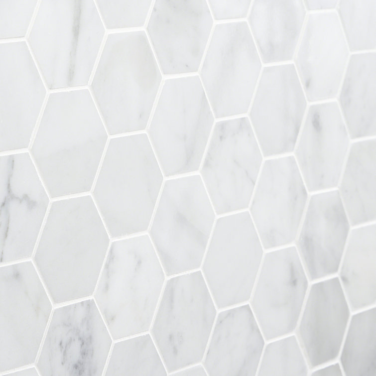 White Carrara 2" Hexagon Polished Marble Mosaic Tile