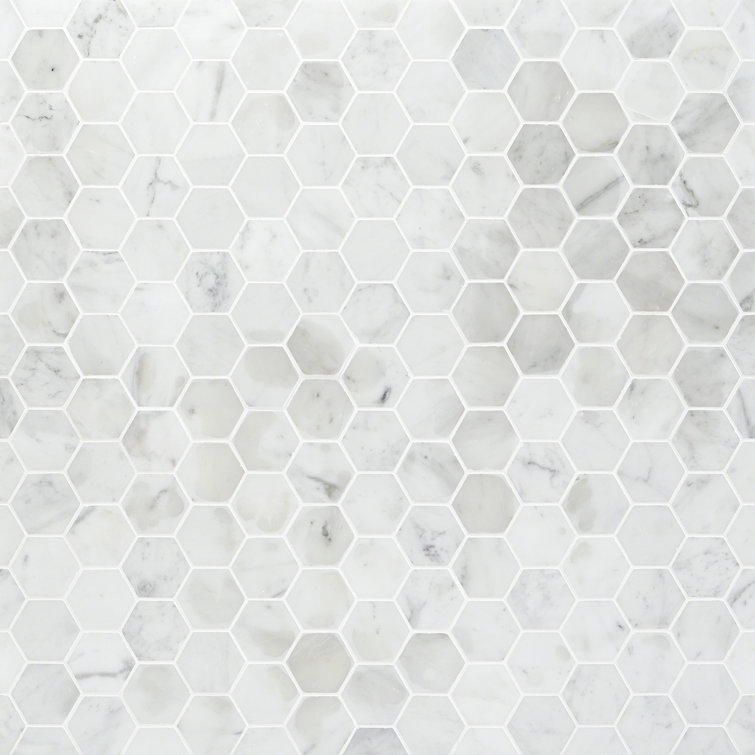 White Carrara 2" Hexagon Polished Marble Mosaic Tile