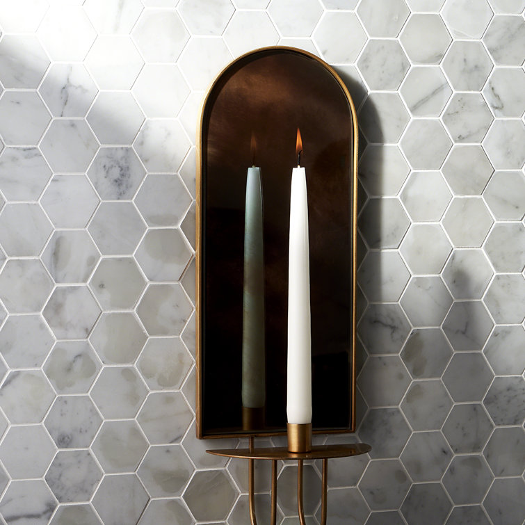 White Carrara 2" Hexagon Polished Marble Mosaic Tile