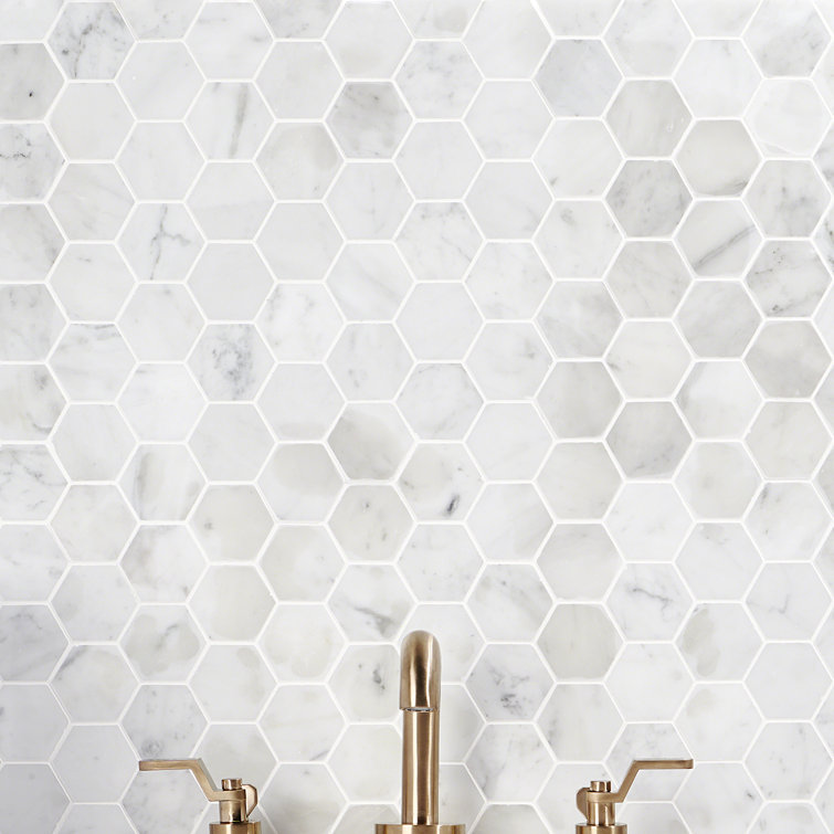 White Carrara 2" Hexagon Polished Marble Mosaic Tile