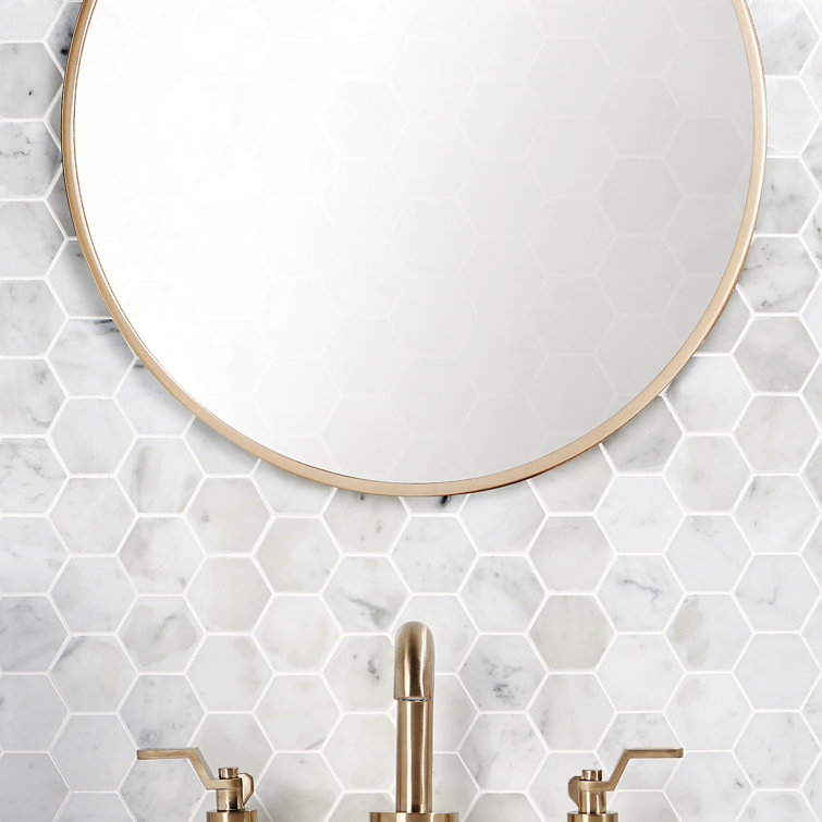 White Carrara 2" Hexagon Polished Marble Mosaic Tile