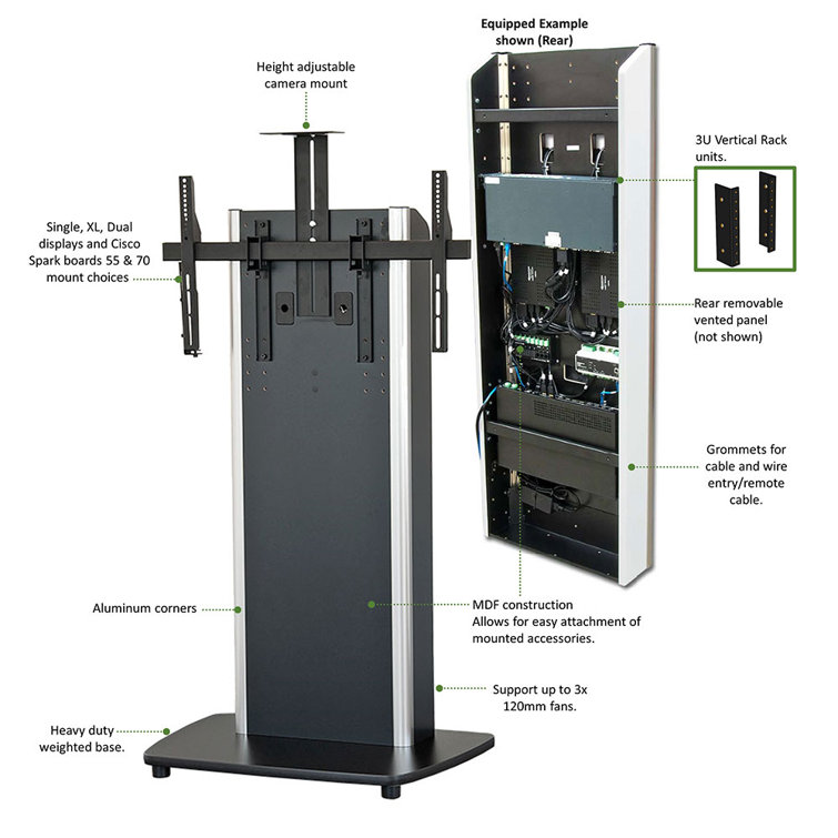 Black Single Screen Floor Stand with Shelves for 58" TV