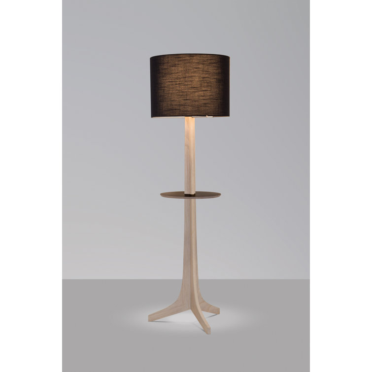 Nauta 59" Brushed Aluminum & Dark Walnut Tripod Floor Lamp with Black Amaretto Shade