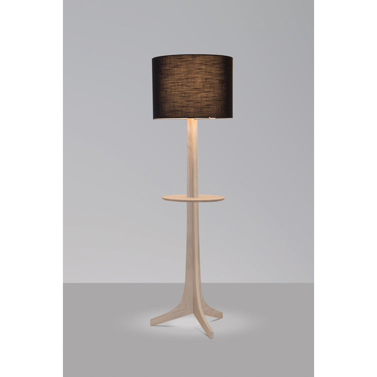 Nauta 59" Brushed Aluminum & Dark Walnut Tripod Floor Lamp with Black Amaretto Shade