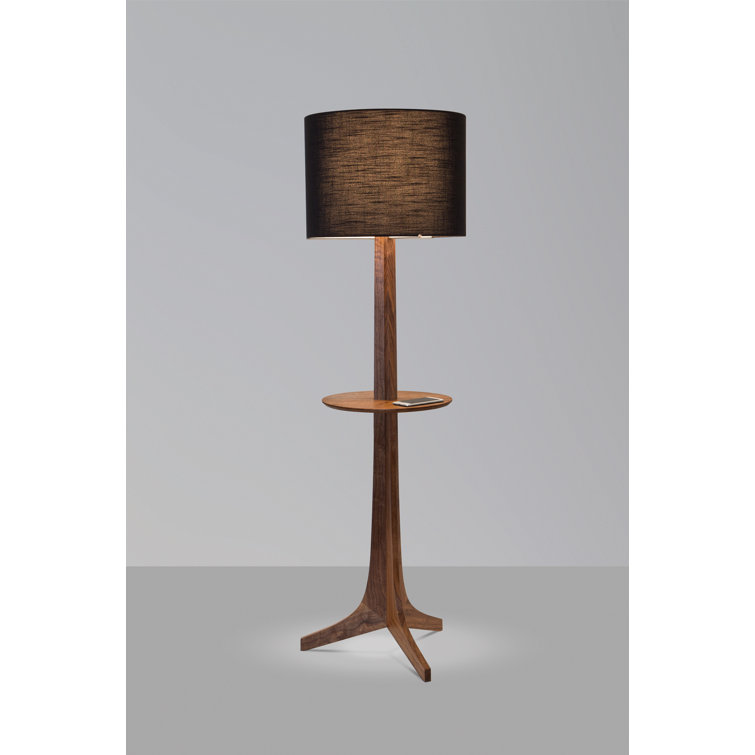 Nauta 59" Brushed Aluminum & Dark Walnut Tripod Floor Lamp with Black Amaretto Shade