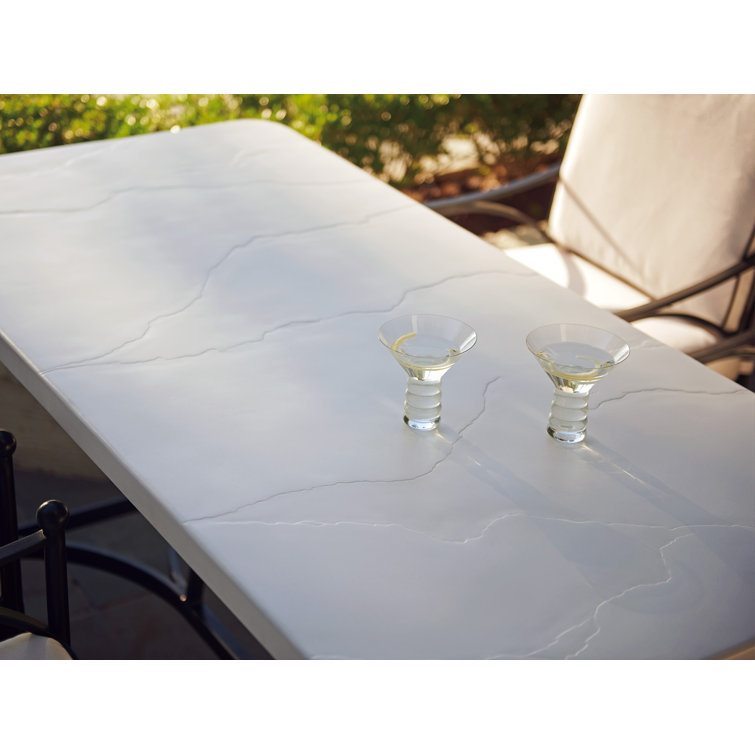 Black Transitional Rectangular Hi/Lo Bistro Table with Limestone Top