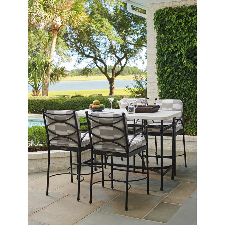 Black Transitional Rectangular Hi/Lo Bistro Table with Limestone Top