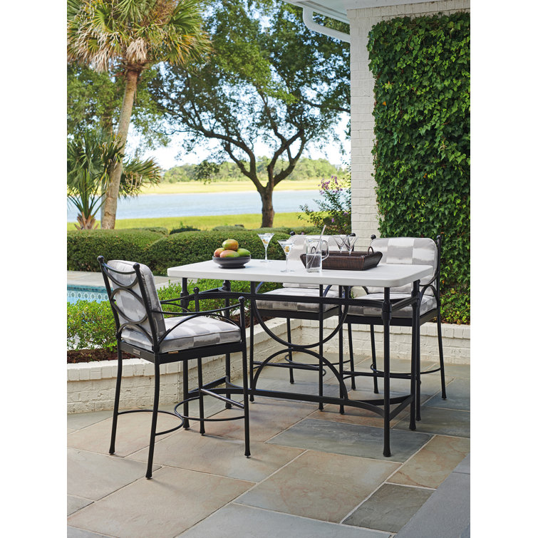 Black Transitional Rectangular Hi/Lo Bistro Table with Limestone Top