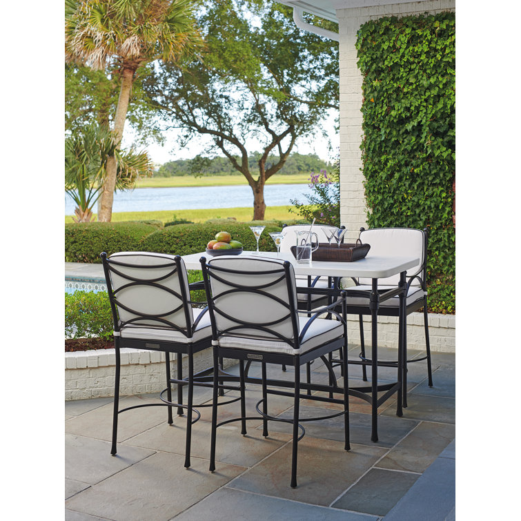 Black Transitional Rectangular Hi/Lo Bistro Table with Limestone Top