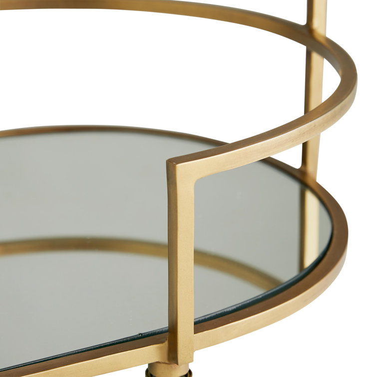 Antique Brass Oval Marble and Glass Bar Cart with Storage