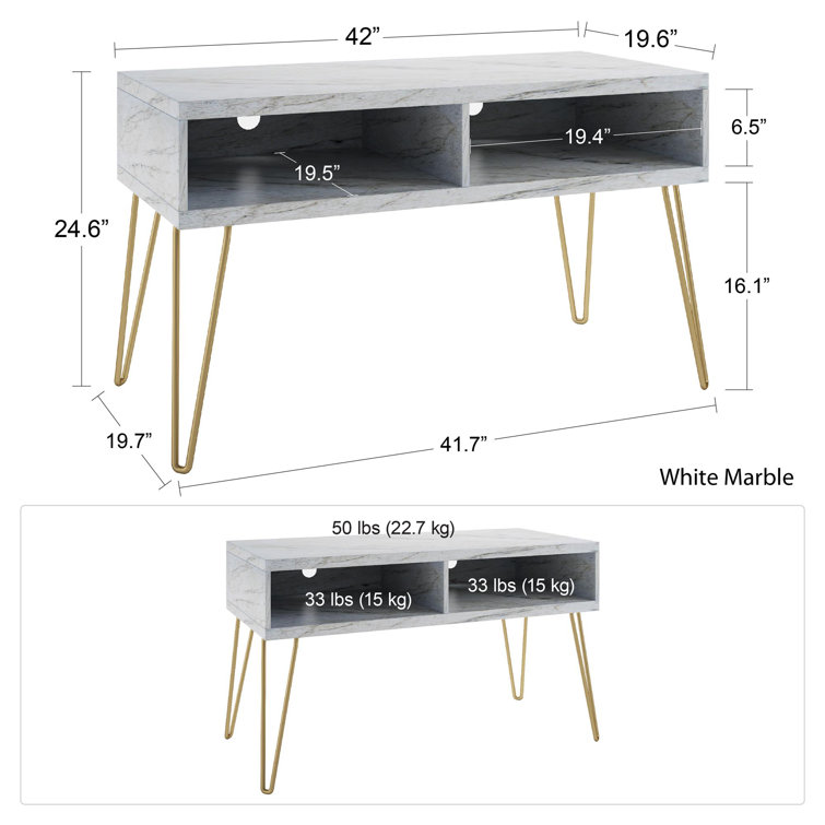 Athena 42'' White Faux Marble TV Stand with Gold Legs