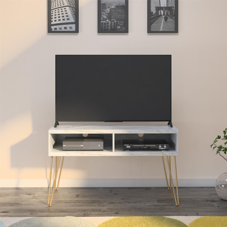 Athena 42'' White Faux Marble TV Stand with Gold Legs