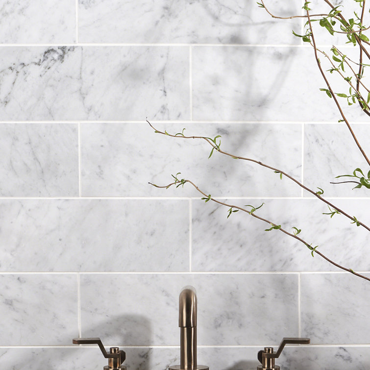 Carrara White Polished Marble 4x12 Subway Tile