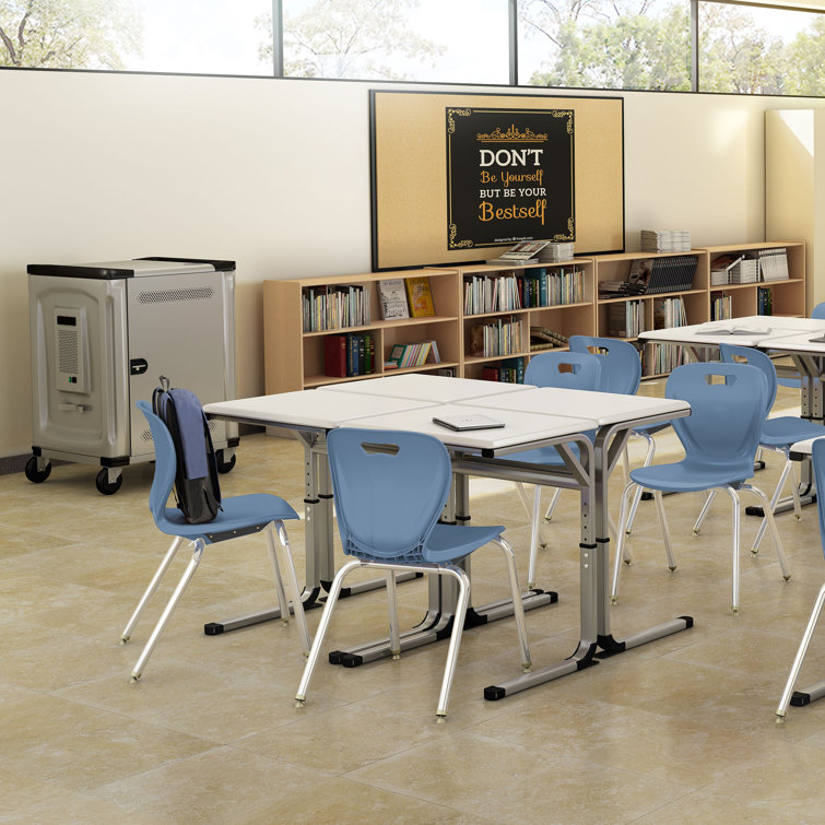 Black Plastic Stacking Classroom Chairs with Chrome Legs, Set of 4