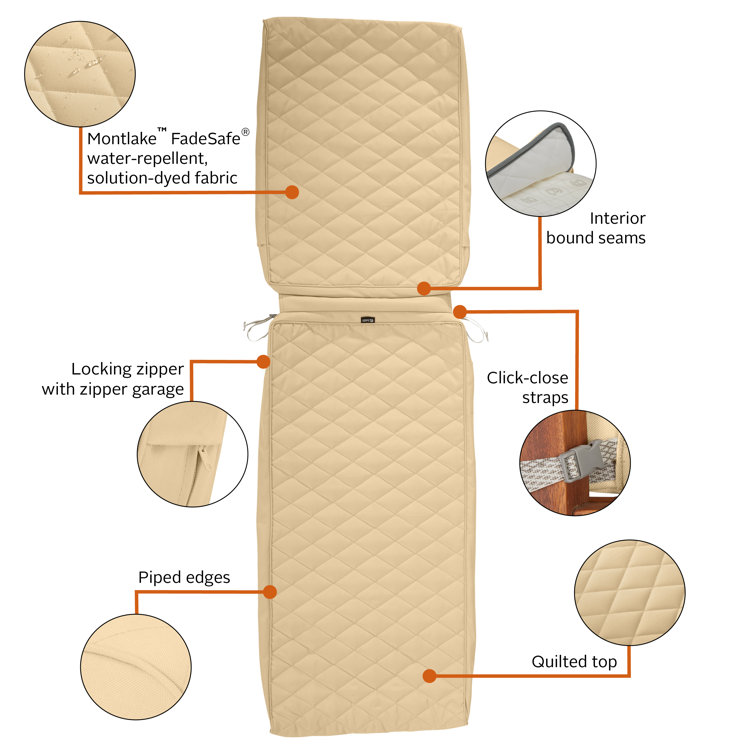 Chamomile Quilted Outdoor Chaise Lounge Cushion Cover, 72" x 21"