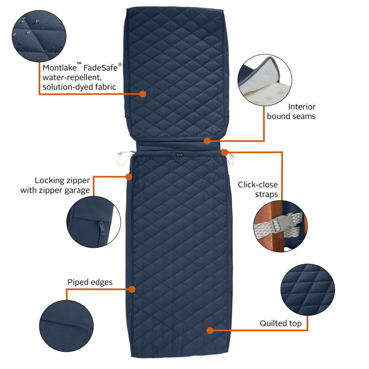 Chamomile Quilted Outdoor Chaise Lounge Cushion Cover, 72" x 21"