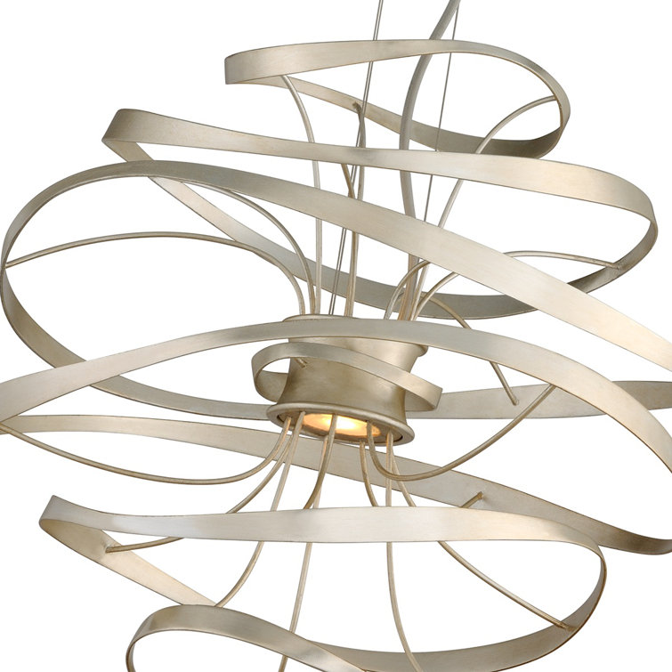 Glamorous Silver Leaf 42" Geometric LED Glass Chandelier