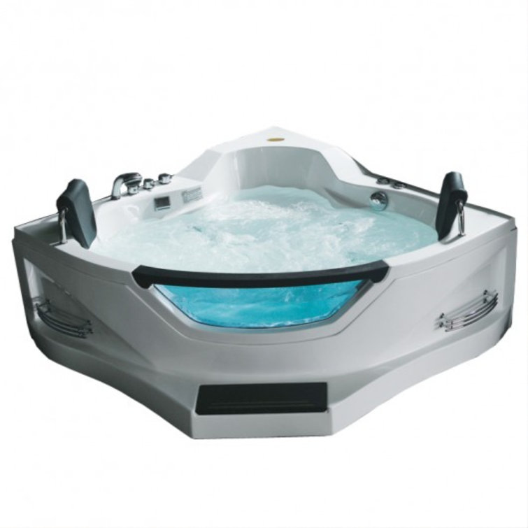 60'' x 60'' White Acrylic Corner Whirlpool Bathtub