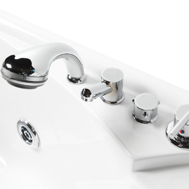 60'' White Acrylic Corner Whirlpool Bathtub with Glass Panel