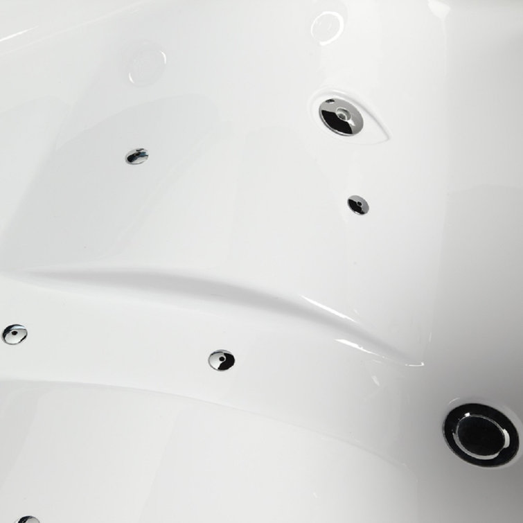 60'' White Acrylic Corner Whirlpool Bathtub with Glass Panel