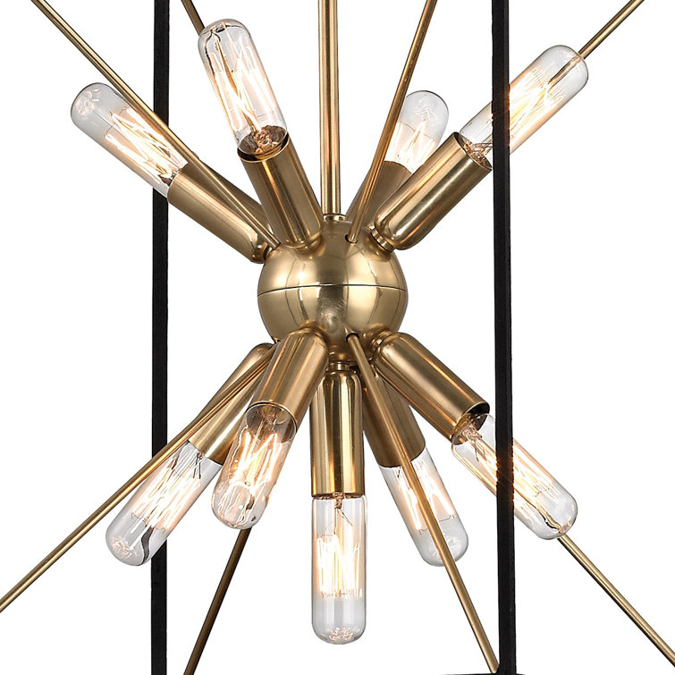 Astralis 9-Light Aged Brass Starburst Chandelier with Crystal Accents