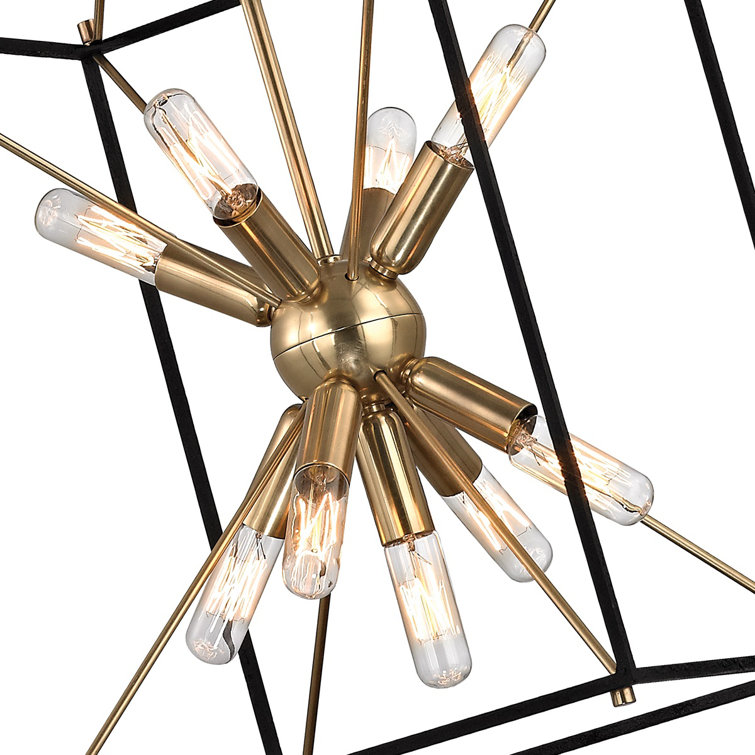 Astralis 9-Light Aged Brass Starburst Chandelier with Crystal Accents