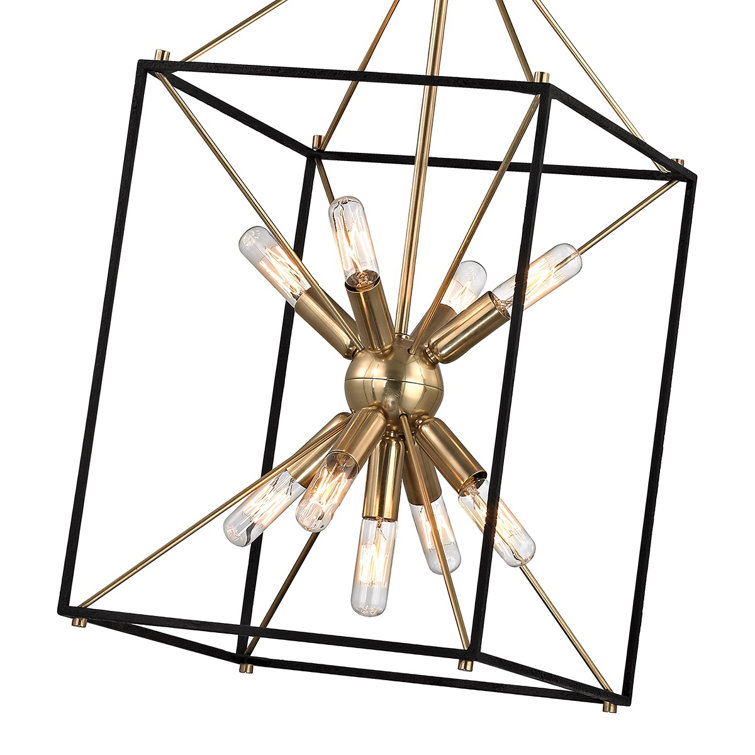 Astralis 9-Light Aged Brass Starburst Chandelier with Crystal Accents