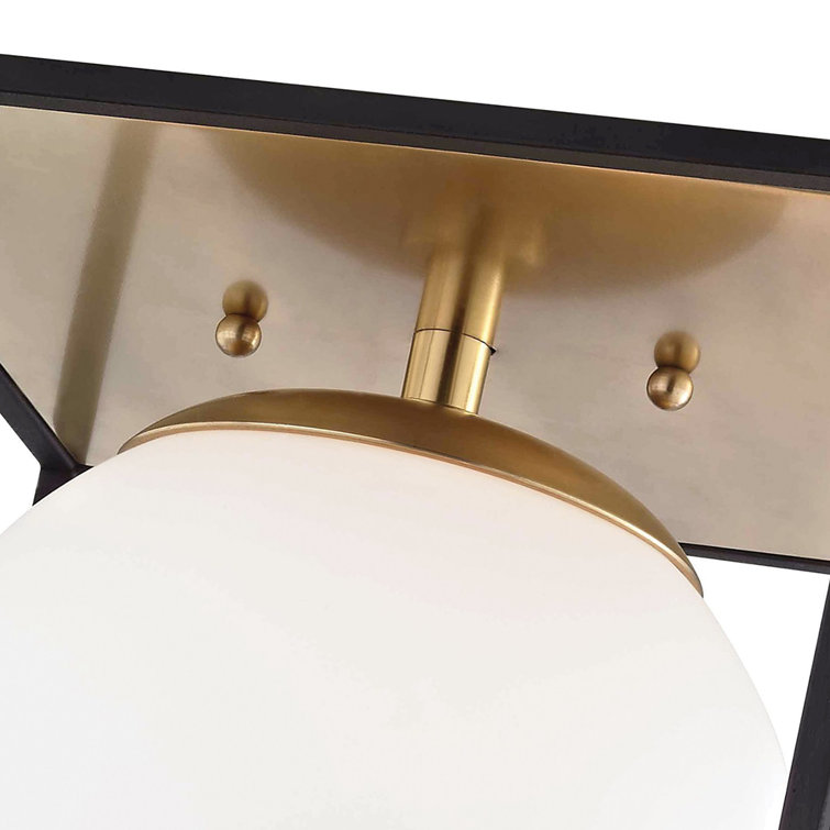 Aged Brass and Black Glass Globe Flush Mount Light
