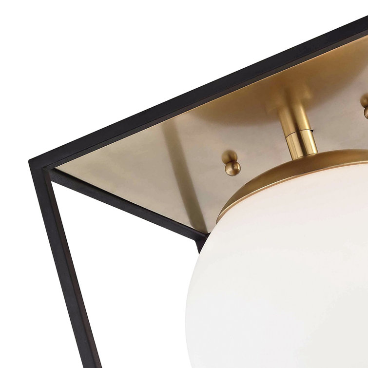 Aged Brass and Black Glass Globe Flush Mount Light