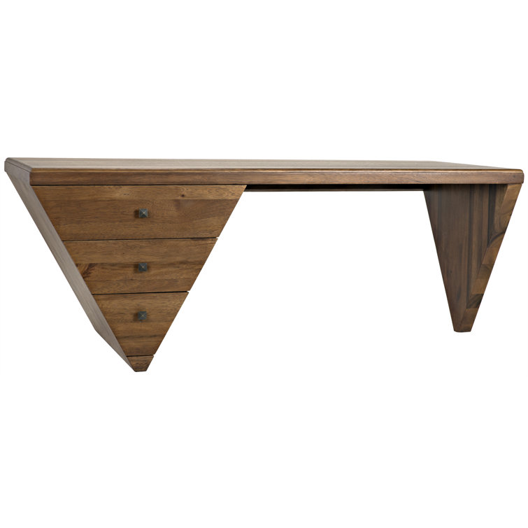 Tetramo Dark Walnut Wood Writing Desk with Drawers