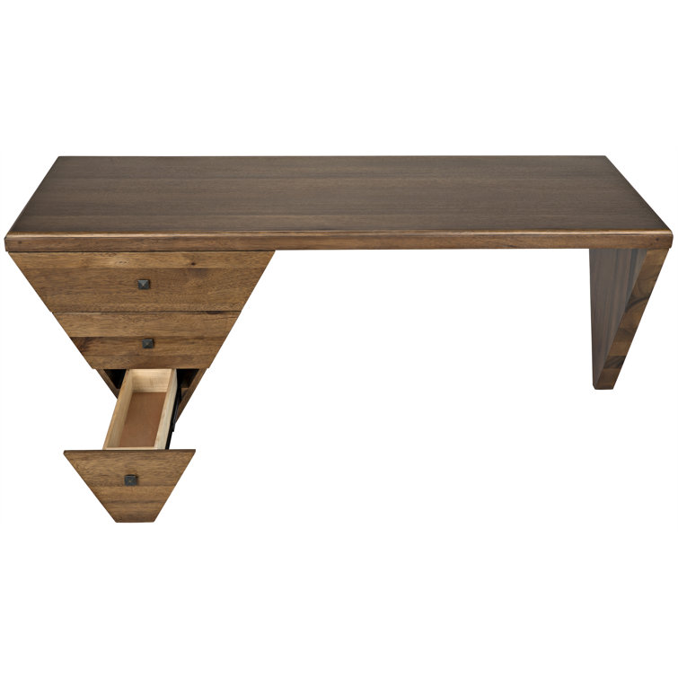 Tetramo Dark Walnut Wood Writing Desk with Drawers