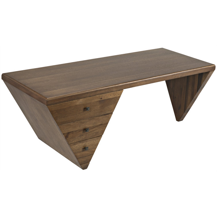 Tetramo Dark Walnut Wood Writing Desk with Drawers