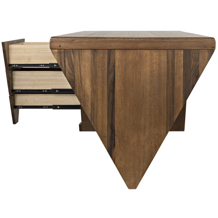 Tetramo Dark Walnut Wood Writing Desk with Drawers