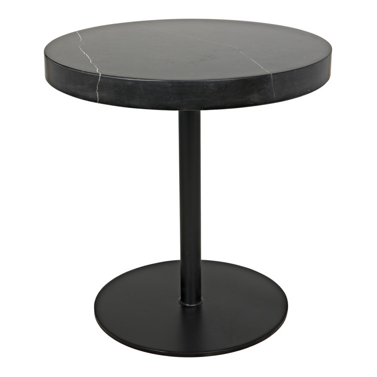 Minimalist Black Marble Round Pedestal End Table with Metal Base