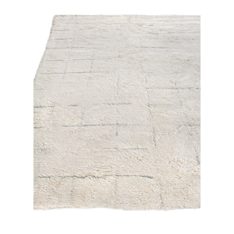 Ivory and Blue Hand-Knotted Bohemian Wool Rug 8' x 10'