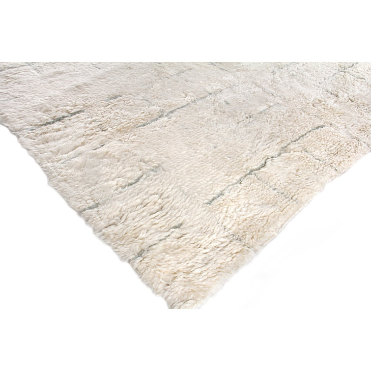 Ivory and Blue Hand-Knotted Bohemian Wool Rug 8' x 10'