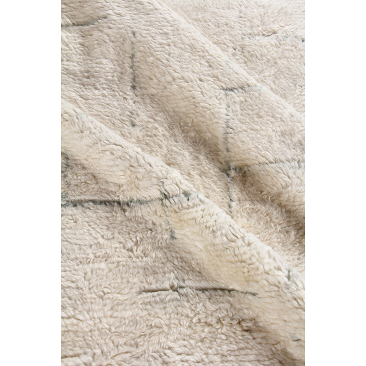 Ivory and Blue Hand-Knotted Bohemian Wool Rug 8' x 10'