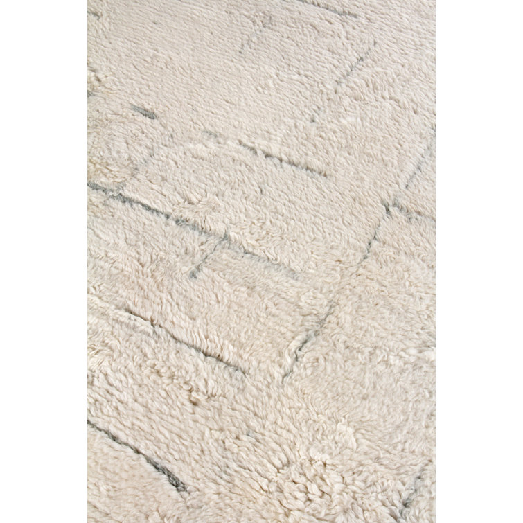 Ivory and Blue Hand-Knotted Bohemian Wool Rug 8' x 10'