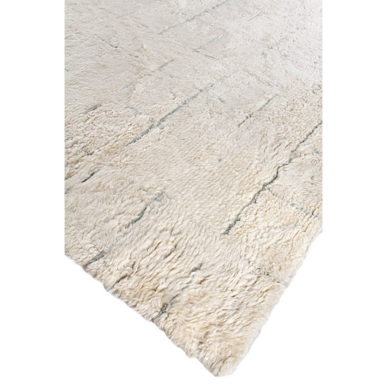 Ivory and Blue Hand-Knotted Bohemian Wool Rug 8' x 10'