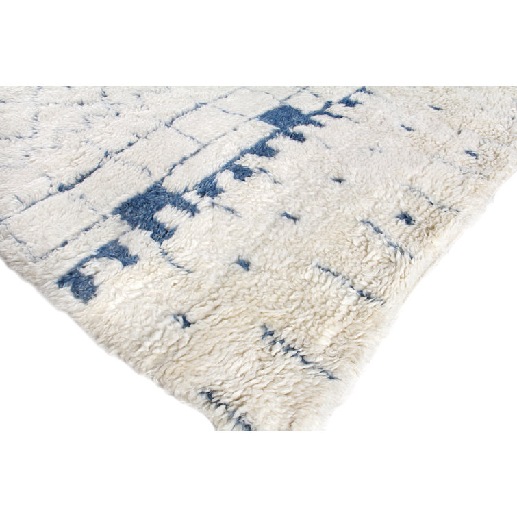 Bohemian Blue Geometric Hand-Knotted Wool & Cotton Rug, 10' x 14'
