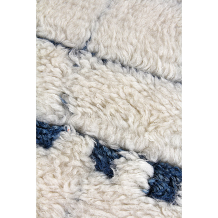 Bohemian Blue Geometric Hand-Knotted Wool & Cotton Rug, 10' x 14'
