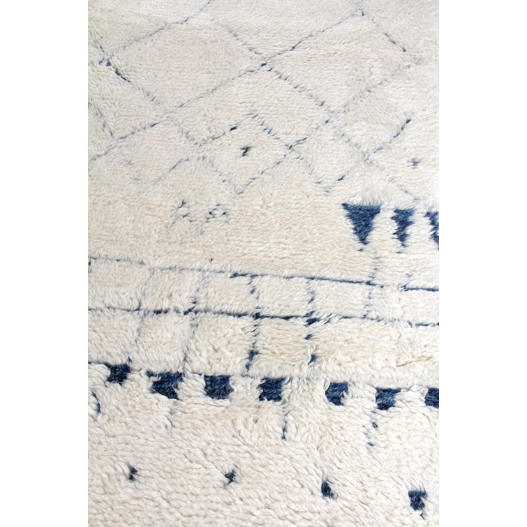 Bohemian Blue Geometric Hand-Knotted Wool & Cotton Rug, 10' x 14'